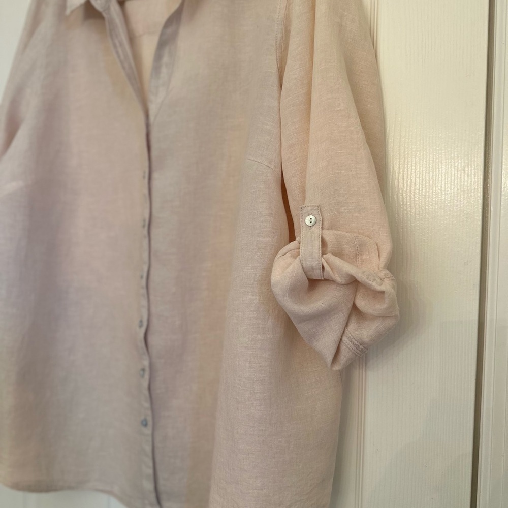 Sigrid Olsen 100% Linen Button Up Tunic Roll Tab … - image 2